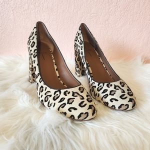 Linea Paola Leopard Cheetah Print Flocked Block Heels